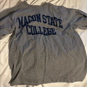 Macon State College Gray Tee with Navy Embroidery